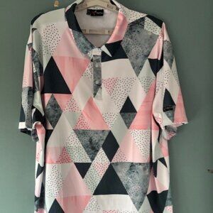 Yatta Golf Polo XXL Pink Black White Diamond Print Short Sleeve Preppy Statement